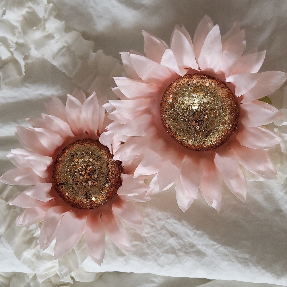 PRETTY Spring Floral Pink & Gold Sunflower Picks/Clip On🌼🌸